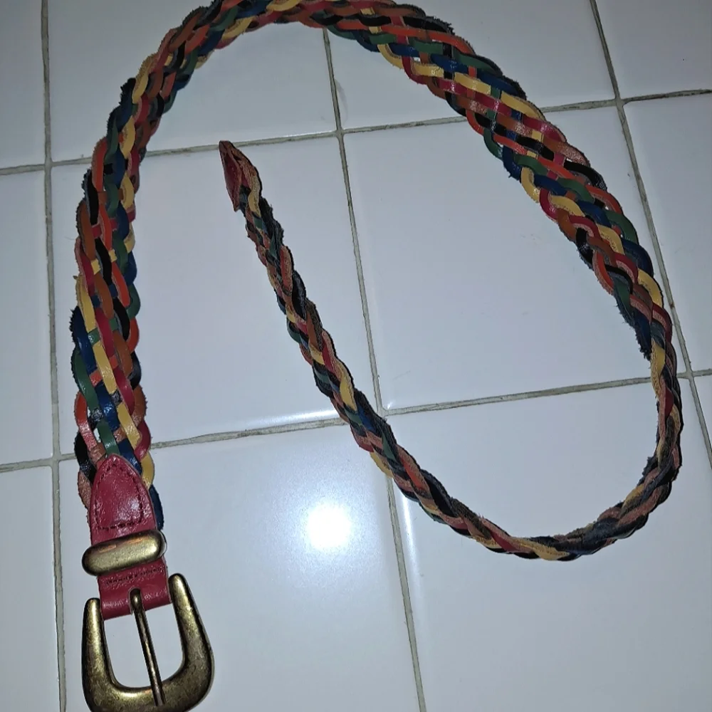 Arizona woven leather belt colorful rainbow gold braided belt size small vintage